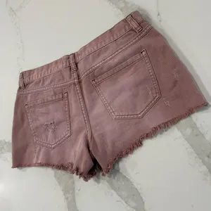 Free People Runaway Distressed Raw Hem Button Fly Shorts Women’s 28 Fig/Mauve thumbnail 7