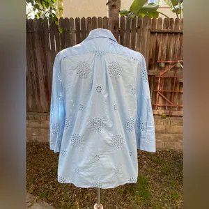 ZARA Blue Button-Up Shirt with Floral Eyelet thumbnail 4