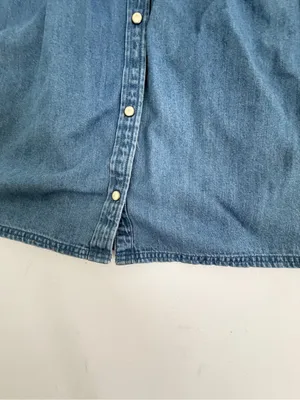 NEW American Eagle Denim Babydoll Dress SMALL Long Sleeve Button Down Blue Jean thumbnail 6
