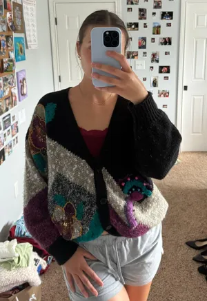 Vintage Beaded Embroidered Cardigan Black Size M thumbnail 1