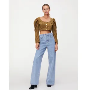 NWT ZARA Corduroy Crop Top Blouse Bloggers Fav Olive Green XS thumbnail 2