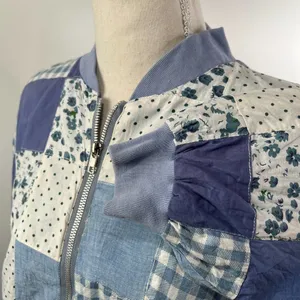 Patchwork Bomber Jacket by Tangibles Blue Cotton Florals Gingham Size M thumbnail 4