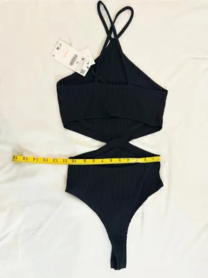 NWT Zara Cut Out Halter Bodysuit – Black – M thumbnail 14