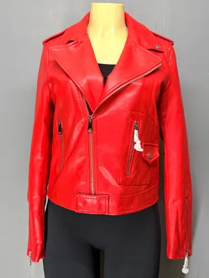 Azalea Wang Red Moto Jacket | Faux Leather Biker Jacket | Women’s Large | NWT thumbnail 4