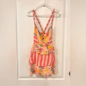 Final Price NWT For Love And Lemons Pink Floral & Stripe Tropical Dress thumbnail 2