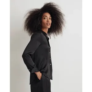 Madewell Women's Darted Button Up Black Satin Long Sleeve Shirt Size 6 thumbnail 2