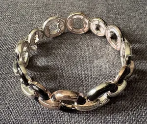 Black & Silver Circles Fashion Bracelet Hidden Elastic Metal - Costume Jewelry thumbnail 1