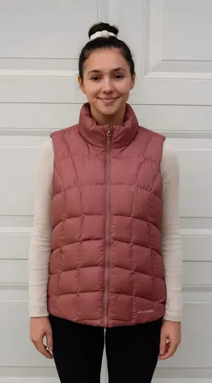 Eddie Bauer Down Filled Dusty Rose Quilted Puffer Vest Size M Hiking #762 thumbnail 1