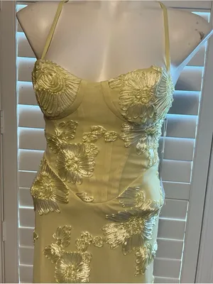 Yellow Lace Embroidered Spaghetti Strap Wedding Dress thumbnail 3