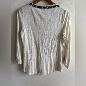 Anthropologie PostMark Size M Roll Cuff Sleeve Pullover White With Blue Trim thumbnail 4