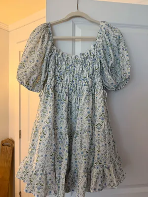 Blue and green floral dress thumbnail 1