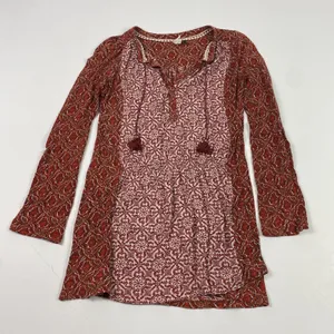 Akemi + Kin Dress Womens Small Red Boho Long Sleeve‎ Tassel Print Peasant Tie thumbnail 2