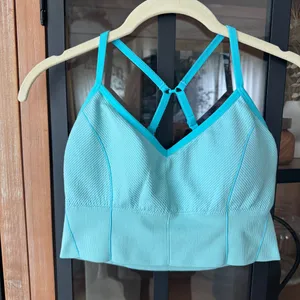 Aerie OFFLINE Seamless Corset Sports Bra ribbed aquamarine turquoise crop top thumbnail 5
