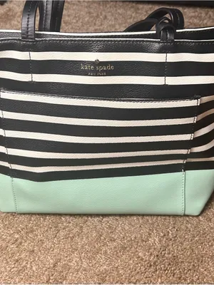 kate spade New York Black & Cream Striped Tote with Mint Base thumbnail 4