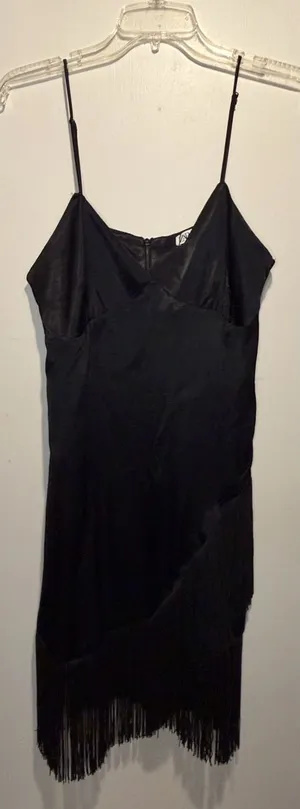 Zara NWT Fringe Flapper Style Slip Dress Spaghetti Straps in Black Size M thumbnail 1