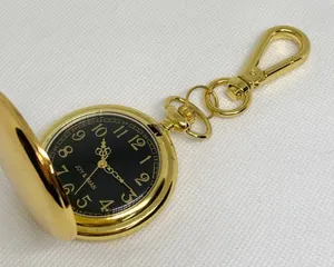 Joy & iman gold tone Pocket Watch Quartz Clip On Purse Fob black dial running thumbnail 1