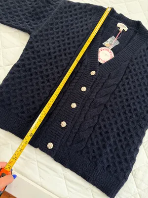 Umgee Navy Cable Knit Cardigan Gold Medallion Buttons Oversized Preppy Boho S thumbnail 5
