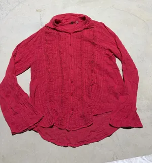 Free people FP one Red Button-Front Textured daydream Shirt XS thumbnail 1