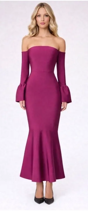 NWT Elliatt Ella Off-Shoulder‎ Bell Sleeve Gown in Wine Sz Small $230 thumbnail 1