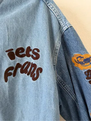 iets frans Blue Denim Embroidered Varsity Jacket Size XS thumbnail 12