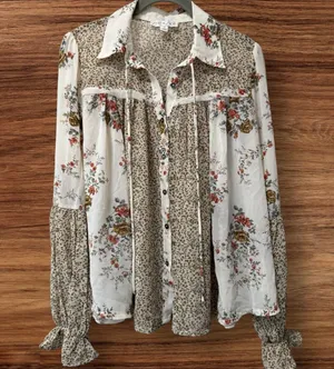 She + Sky Patchwork Button-Up Floral Blouse thumbnail 1