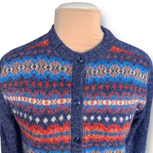 Vintage Fair‎ Isle Cardigan Sweater Navy Red Nordic Preppy Medium Heritage Knit thumbnail 6