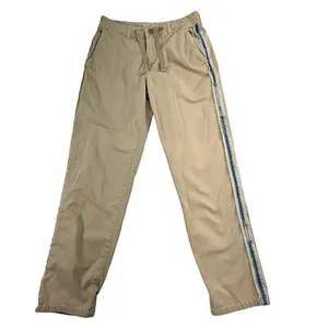 Zara Basic Z1975 Denim Khaki Drawstring Jogger Pants Frayed Blue Side Hem Sz 2 thumbnail 2