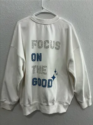 Altar'd State White Crewneck Sweater with Blue Star Motifs thumbnail 3