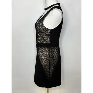 Lulus Black Crochet Lace V-Neck Bodycon Mini Cocktail Dress Small thumbnail 6