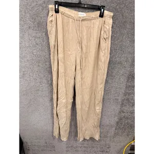Abercrombie & Fitch Women Pants L Beige Wide Leg Crinkle Drawstring Waist thumbnail 3