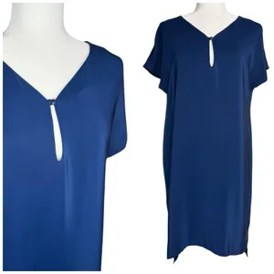Amanda Uprichard M 100% Liquid Silk‎ Shift Dress Blue Career Office Made In USA thumbnail 2