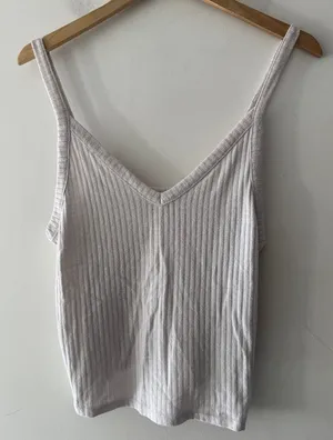 American Eagle Soft & Sexy Rib White‎ V Neck Tank Top thumbnail 1