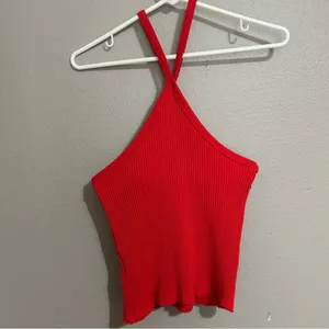 NEW Anthropologie t.la red ribbed halter neck cotton tank top women’s size small thumbnail 6