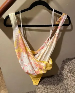Free People White & Yellow Floral One-Piece Bodysuit thumbnail 1