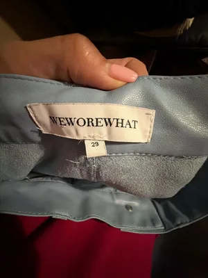 WeWoreWhat High-Rise Flare Faux Leather Shorts in Light Blue thumbnail 3
