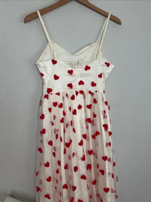 Queen of Hearts White Tulle Dress Red Velvet Heart Tulle Overlay Whimsical thumbnail 6