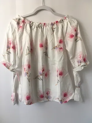 White Floral Blouse, Medium thumbnail 2