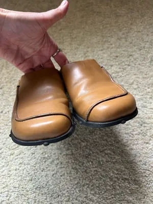 Pazzo Vtg retro tan leather slide mules 7.5 women’s shoes artsy funky thumbnail 3