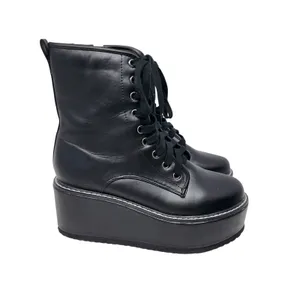 Liliana Shoes Black Leather Zip Archer 1 Chunky Platform Combat Boots Size 7.5 thumbnail 2