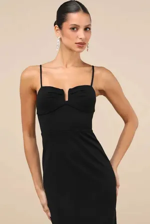 Lulus Romantic Existence Black Column Maxi Dress Size L thumbnail 15