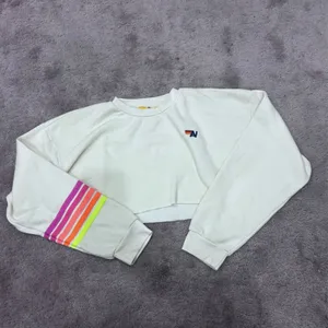 Aviator Nation Vintage White Set Neon 5 Stripe Rugby Sweatshirt and Sweatpants thumbnail 4