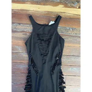Shane Justin Black Fringe Cutout Bodysuit Runway Catsuit Size M thumbnail 7