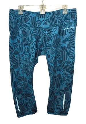 Brooks Leggings Women XL Blue Geometric Equilibrium‎ Running Crop Capri 220610 thumbnail 1