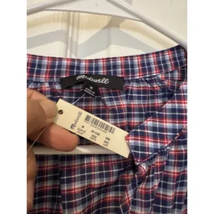 NWT Madewell Tie Sleeve Popover Top Cotton LINEN Blend Plaid‎ Size M OLDSTOCK thumbnail 7