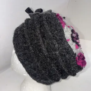 La Fenice Florence Italy Wool Blend Cloche Hat Grey Fuchsia Flower Made in Italy thumbnail 8