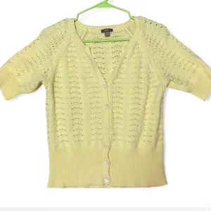 J. Jill Butter Yellow Pointelle Cardigan Small Soft‎ Girl Coastal Grandma thumbnail 3