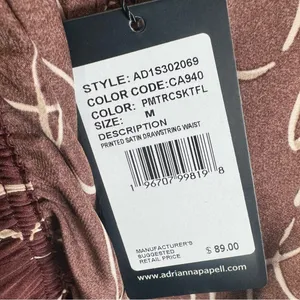 Adrianna Papell copper mocha & white abstract satin wide leg pants medium NWT thumbnail 6