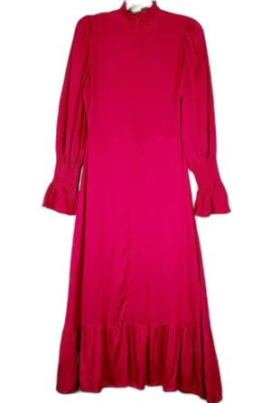 Karlie Solid Smock Neck Midi Dress Size Medium Pink Magenta NEW Satin Thigh Slit thumbnail 4