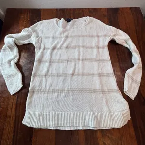 Gap Womens Large‎ White Tan Striped 100% Cotton Long Sleeve Crew Neck Sweater thumbnail 1