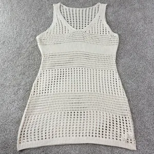 Cupshe Crochet Knit Cover up Small Beige Sleeveless‎ Beach Open Knit Tank Dress thumbnail 2